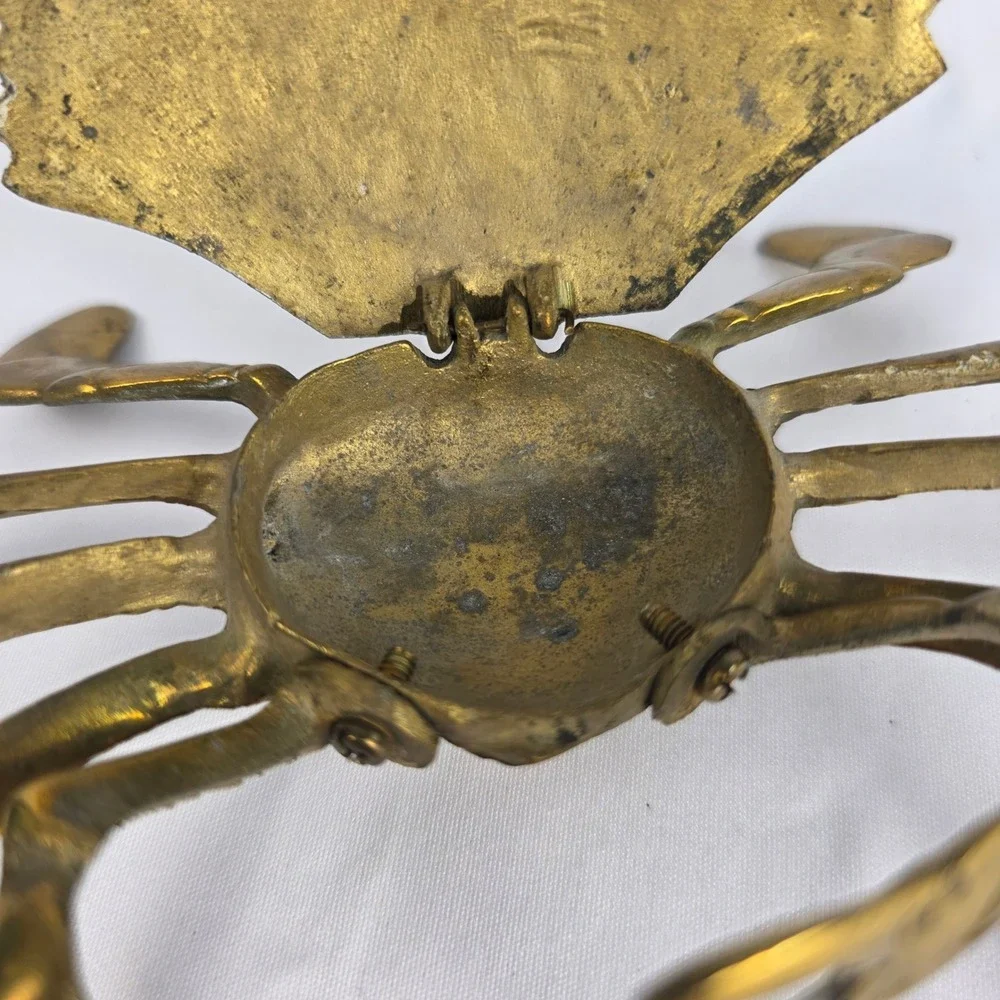 Vintage Brass Crab Trinket Box Hinged Lid Coastal Nautical Decor 7x5x2